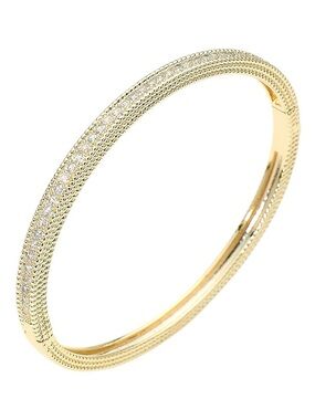 14K Gold Plated Crystal Pavé Textured Bangle Bracelet